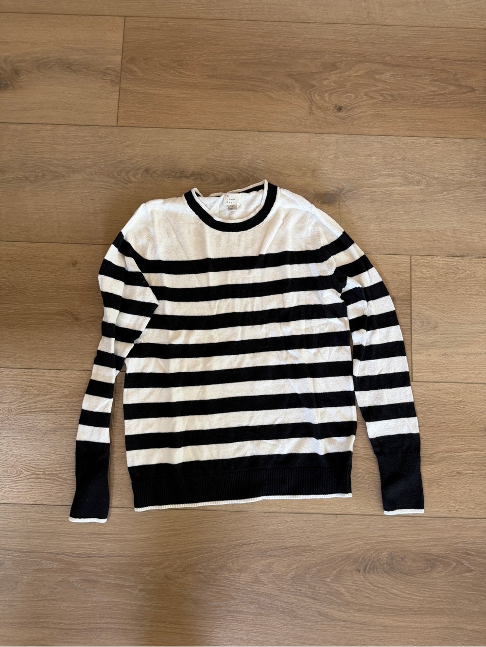 a new day Black and White Striped Crewneck Sweater